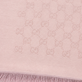 Gucci Light Pink GG Monogram Jacquard Fringed Scarf
