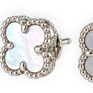 Van Cleef & Arpels Vintage Alhambra White Mother of Pearl 18K White Gold Stud Earrings