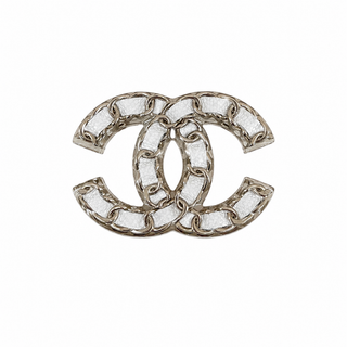 Chanel White CC Logo Chain-Detail Gold-Tone Brooch