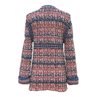 Chanel Pink & Blue Tweed Open Front Longline Cardigan Jacket