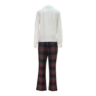Gucci White Cotton Blouse & Tartan Wool Trouser Suit Set