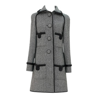 Chanel Grey Chevron Tweed Button-Up Coat
