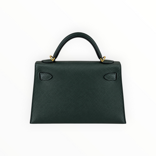 Hermès Vert Cypress Epsom Leather Mini Kelly II 20 Sellier Bag with Gold Hardware