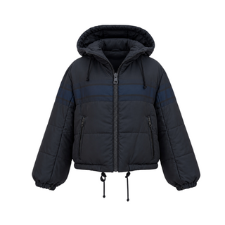 Christian Dior Navy and Ecru Cropped Reversible Puffer Jacket with Oblique Logo Pattern Size S
