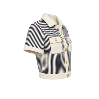 Celine Navy & Ecru Striped Short-Sleeve Jacket Size 38