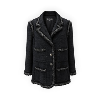 Chanel Black Tweed Chain Trim Four Pocket Jacket Size FR 50