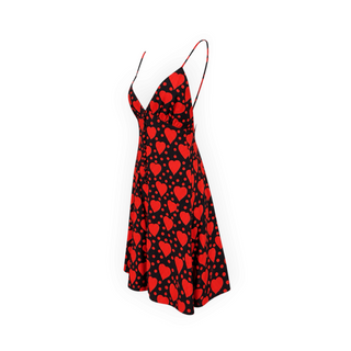 Saint Laurent Black and Red Heart Print Silk-Lined Midi Dress Size FR 36