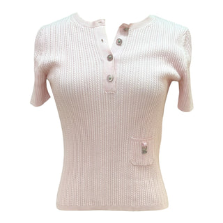 Chanel Pale Pink Cable Knit CC Pocket Top