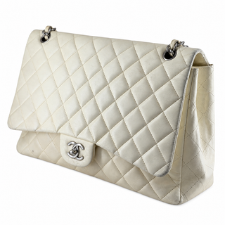Chanel White Quilted Leather Classic Jumbo Double Flap Bag