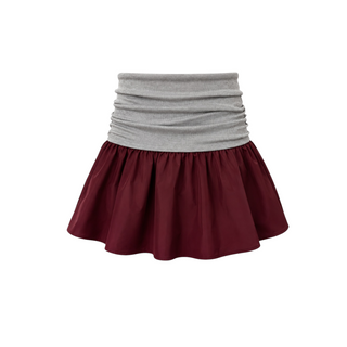 Miu Miu Burgundy Technical Mini Skirt with Grey Knit Waistband Size IT 36