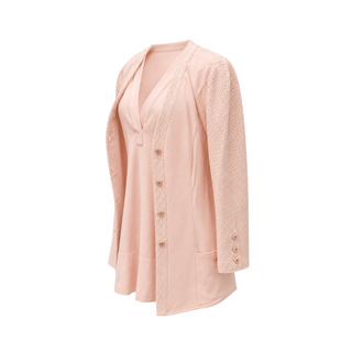 Chanel Light Pink Wool Blend Tweed Trim Cardigan and Sleeveless Dress Two-Piece Set