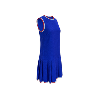 Gucci Royal Blue Wool Blend Sleeveless Pleated Mini Dress with Red and White Trim
