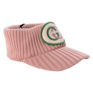 Gucci Pink Wool Interlocking GG Patch Visor Hat
