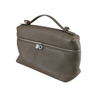 Loro Piana Taupe Grained Leather Top Handle Bag with Silver-Tone Hardware