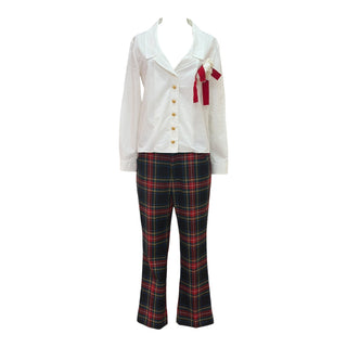 Gucci White Cotton Blouse & Tartan Wool Trouser Suit Set