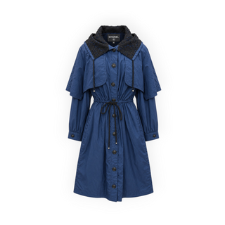 Chanel Blue Lace Collar Drawstring Waist Trench Coat FR 36