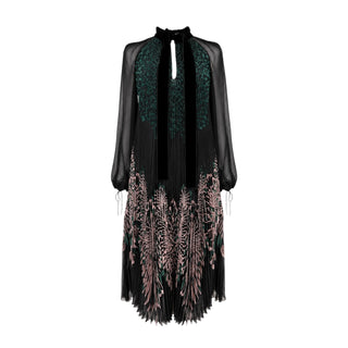 Fendi Black Green & Pink Floral Pleated Cocktail Dress Size IT 40