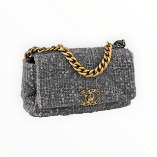 Chanel Grey Tweed 19 Flap Bag with Mixed Metal Chain Hardware