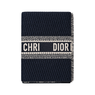 Christian Dior Navy Blue and Ivory Wool Cashmere Knit Beanie Hat and Logo Scarf Two-Piece Set