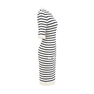 Chanel Ivory & Navy Striped Open-Back Knit Midi Dress Size FR 36