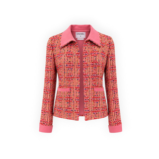 Chanel Pink Multicolour Vintage Cruise Tweed Collar Blazer Size FR 38