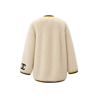 Chanel Vintage Ivory Alpaca Blend CC Logo Jacket