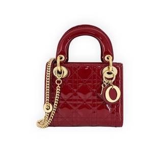Christian Dior Cherry Red Patent Cannage Calfskin Mini Lady Dior Bag