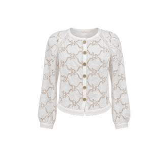 Chanel White Floral Lace Button-Up Jacket/Blouse Size FR 36