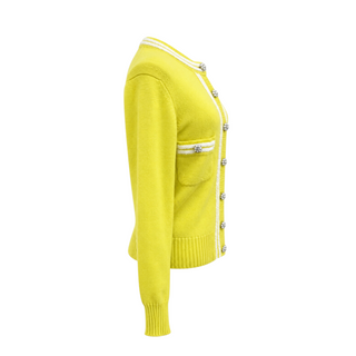 Chanel Yellow Cashmere Cardigan with Pearl-Effect Buttons Size FR 38