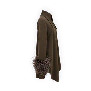 16Arlington Dark Brown Wool-Blend Feather Cuff Mini Dress