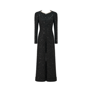 Chanel Black Sequin Embellished Long Sleeve Wide-Leg Jumpsuit FR 36