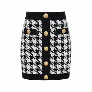 Balmain Black & White Houndstooth Knit Jacket & Skirt Set