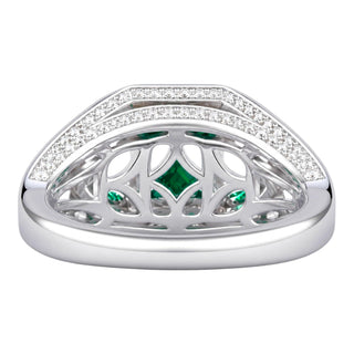 Bella Ling Custom Lab-Grown Emerald & Diamond Halo Statement Ring in White Gold Plated Sterling Silver