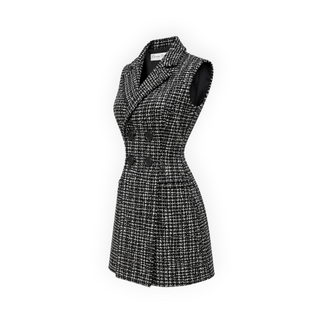 Christian Dior Black Lurex Tweed Sleeveless Double-Breasted Jacket/Dress Size 36