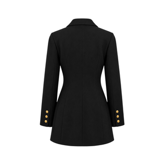 Chanel Black Tailored Longline Blazer Jacket with Gold CC Buttons