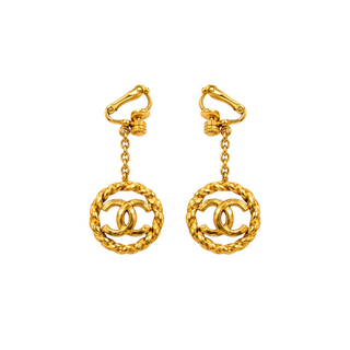 Chanel Gold CC Rope Medallion Drop Clip-On Earrings