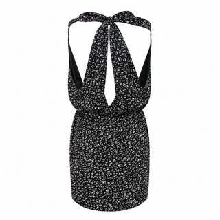 Saint Laurent Black Musical Notes Halterneck Silk Mini Dress Size FR 42