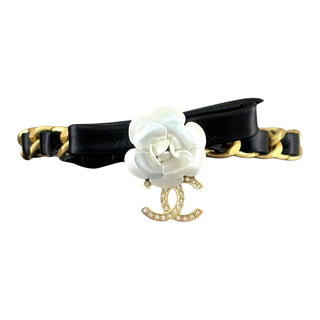 Chanel Gold Camellia Leather Bracelet