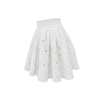 Chanel White Openwork Lace Flared Midi Skirt Size FR 34