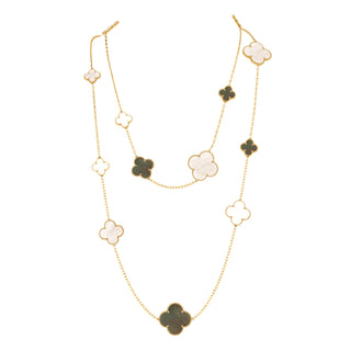 Van Cleef & Arpels Yellow Gold Mother of Pearl & Onyx Magic Alhambra 16 Motif Necklace