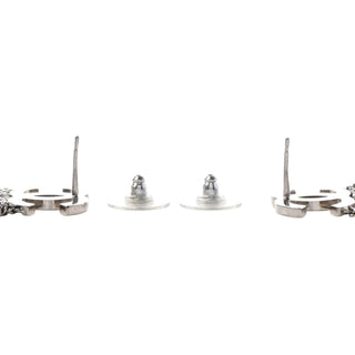 Chanel Silver Baguette Crystal CC Chain Drop Earrings