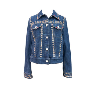 Miu Miu Embellished Studded Denim Jacket Blue Size 40