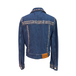 Miu Miu Embellished Studded Denim Jacket Blue Size 40