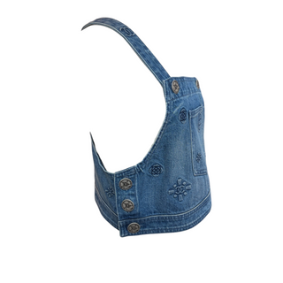 Chanel Blue Denim Embroidered Logo Sleeveless Crop Top FR 40