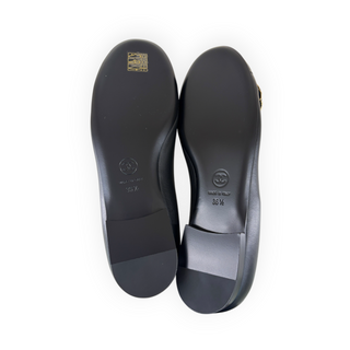 Chanel Black Leather and Patent Leather Bow Ballet Flats with Gold Chain Trim EU 36.5