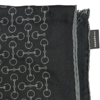Hermès Black and Grey Cashmere Silk Equestrian Bit Jacquard Scarf