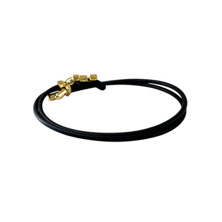 Louis Vuitton Black LV Initials Monogram Flower Leather Cord Bracelet Gold-Tone