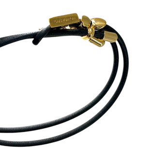 Louis Vuitton Black LV Initials Monogram Flower Leather Cord Bracelet Gold-Tone