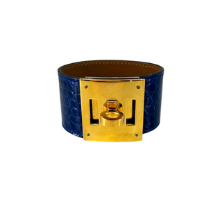 Hermès Blue Kelly Dog Extreme Exotic Leather Bracelet Gold Hardware