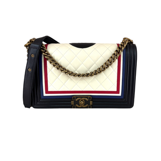 Chanel Tricolour Boy Flap Bag Quilted Leather Aged Gold-Tone Hardware